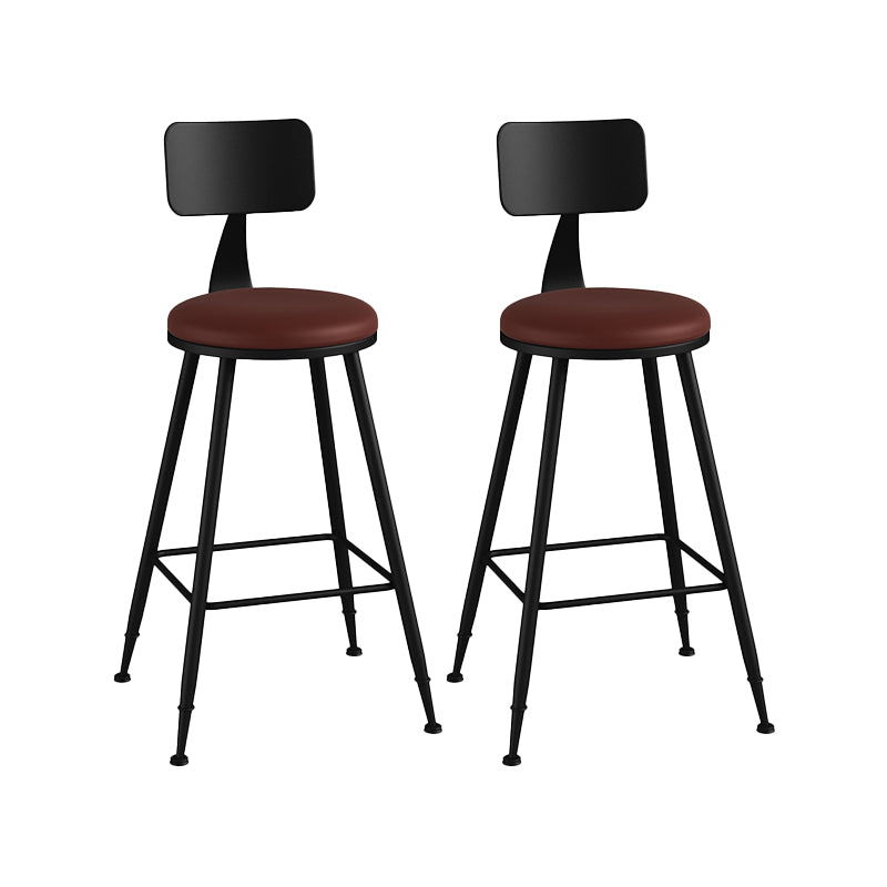 Modern Backrest Counter Stool Iron Bar Stool with Leather Cushion and Pedal for Cafe