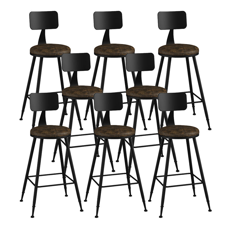 Modern Backrest Counter Stool Iron Bar Stool with Leather Cushion and Pedal for Cafe