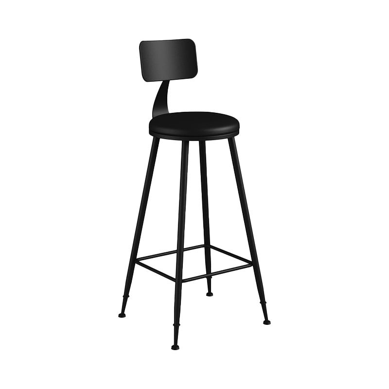 Modern Backrest Counter Stool Iron Bar Stool with Leather Cushion and Pedal for Cafe