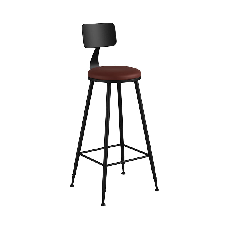 Modern Backrest Counter Stool Iron Bar Stool with Leather Cushion and Pedal for Cafe