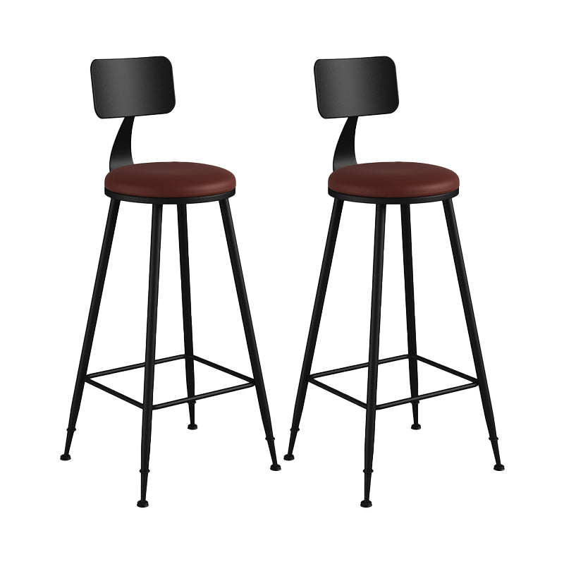 Modern Backrest Counter Stool Iron Bar Stool with Leather Cushion and Pedal for Cafe