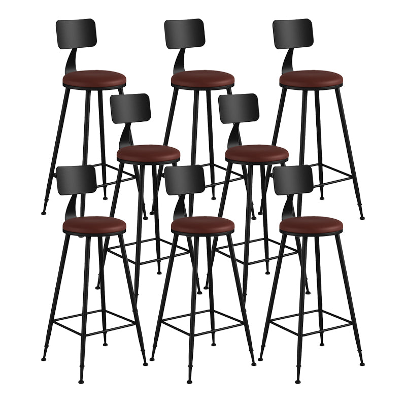 Modern Backrest Counter Stool Iron Bar Stool with Leather Cushion and Pedal for Cafe