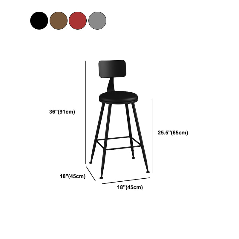 Modern Backrest Counter Stool Iron Bar Stool with Leather Cushion and Pedal for Cafe