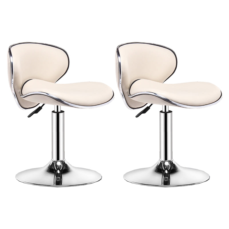 Contemporary Metal Bar Stool Low Back Turntable Faux Leather Cushion Footrest Stool