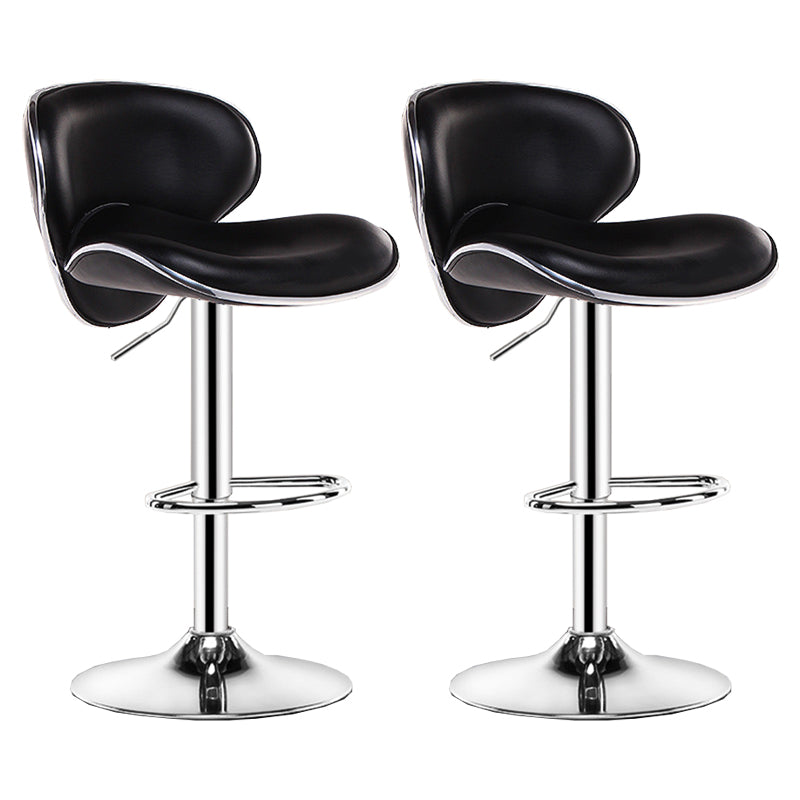 Contemporary Metal Bar Stool Low Back Turntable Faux Leather Cushion Footrest Stool