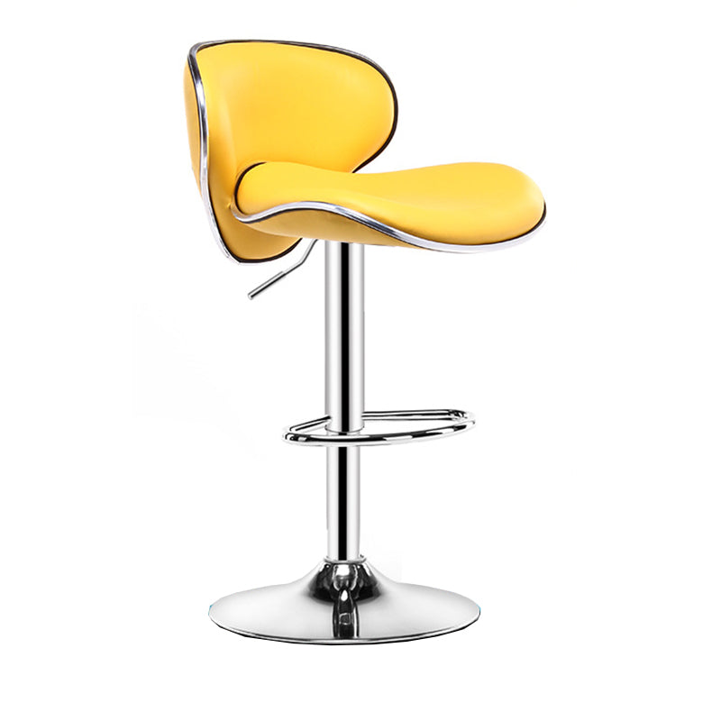 Contemporary Metal Bar Stool Low Back Turntable Faux Leather Cushion Footrest Stool