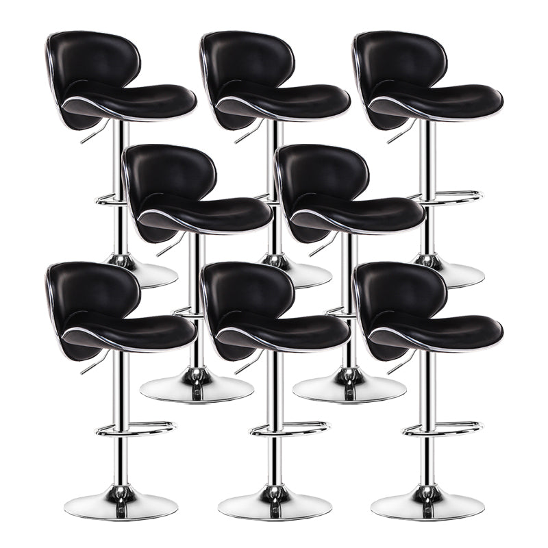 Contemporary Metal Bar Stool Low Back Turntable Faux Leather Cushion Footrest Stool