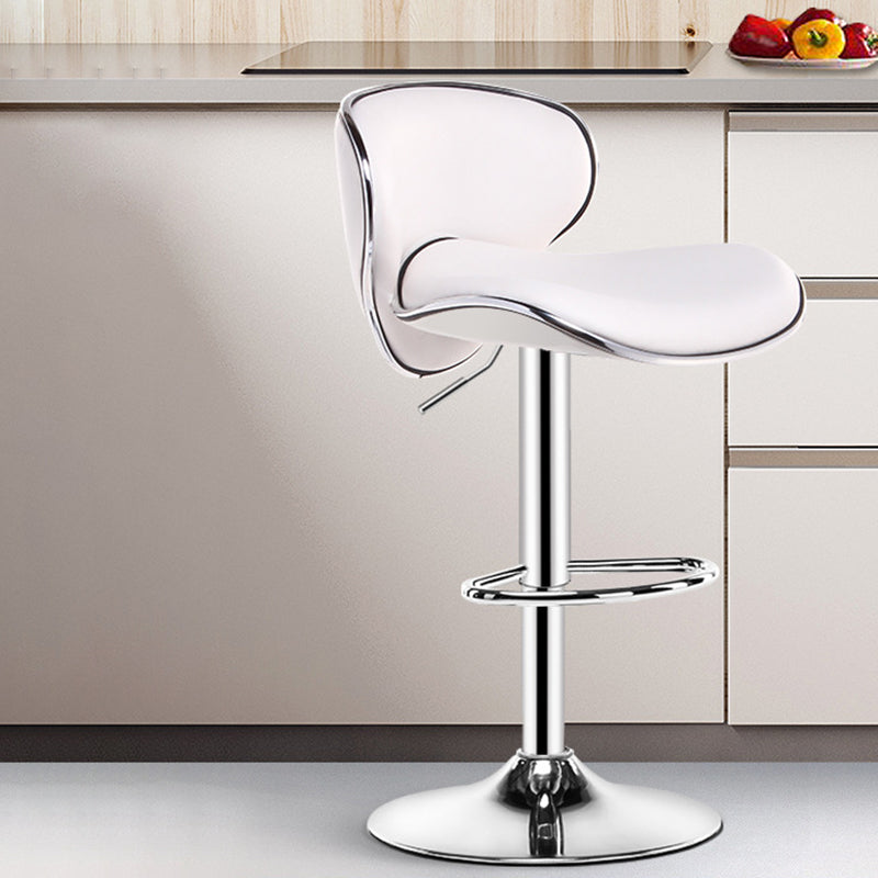 Contemporary Metal Bar Stool Low Back Turntable Faux Leather Cushion Footrest Stool