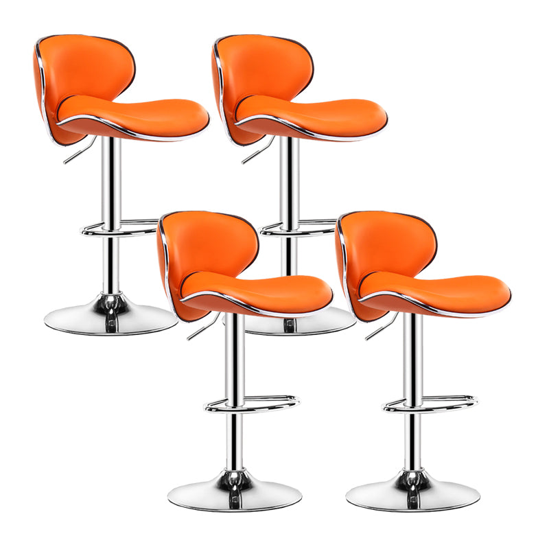 Contemporary Metal Bar Stool Low Back Turntable Faux Leather Cushion Footrest Stool