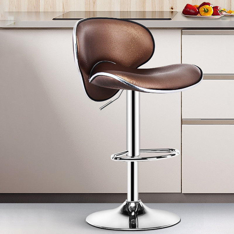 Contemporary Metal Bar Stool Low Back Turntable Faux Leather Cushion Footrest Stool