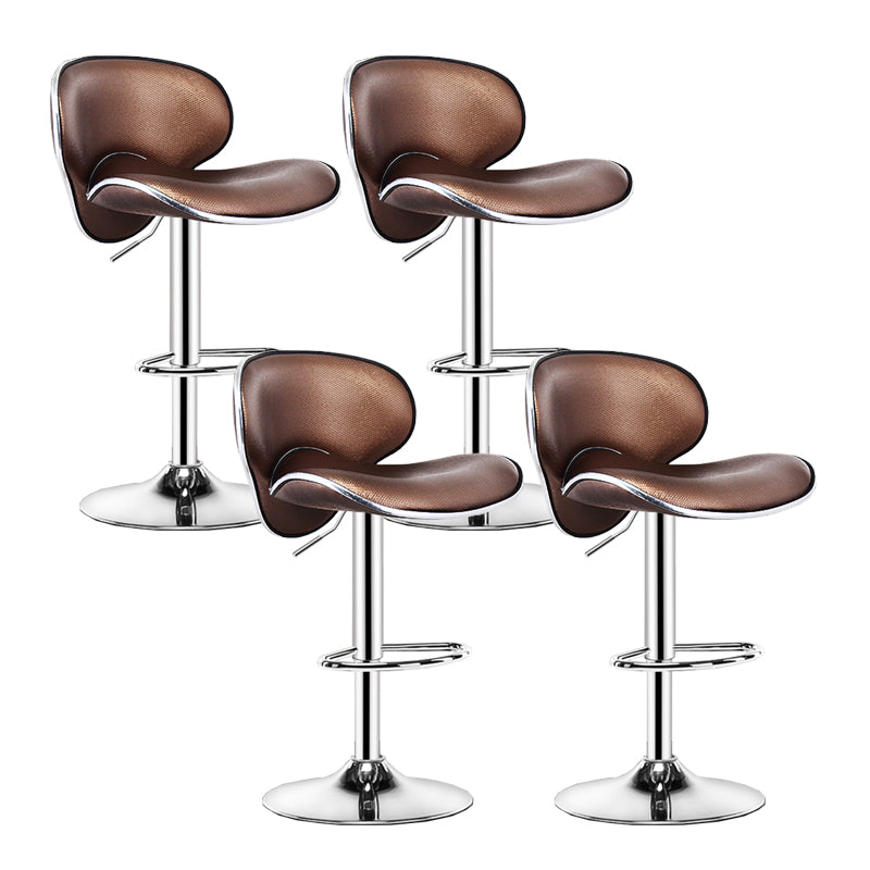 Contemporary Metal Bar Stool Low Back Turntable Faux Leather Cushion Footrest Stool