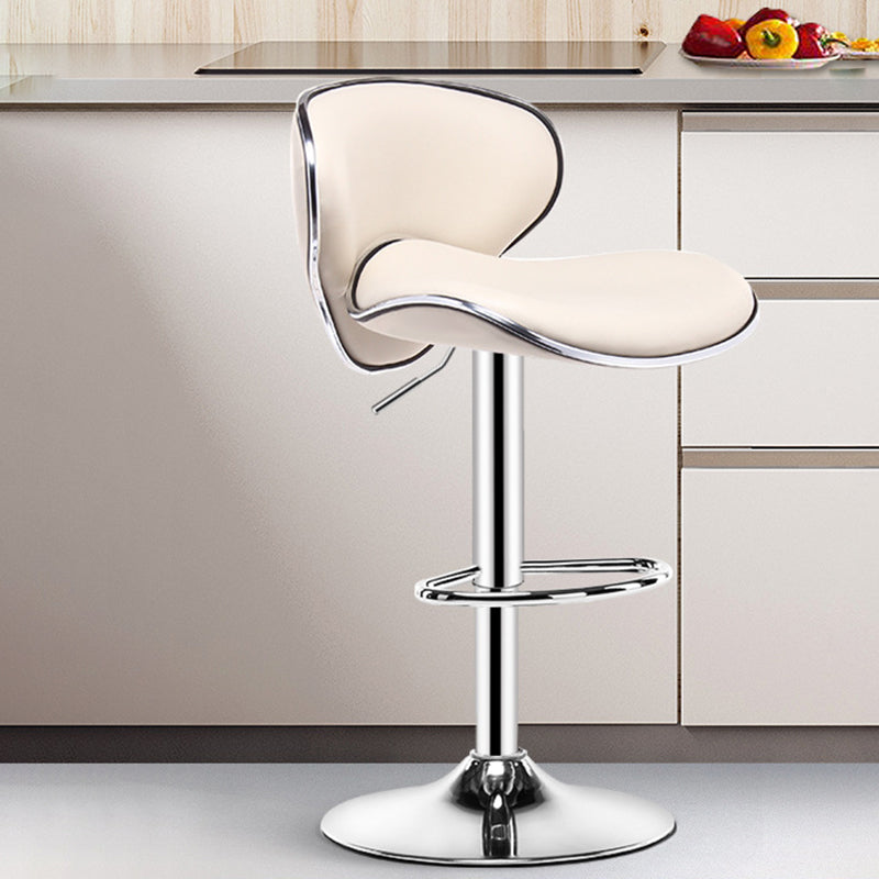 Contemporary Metal Bar Stool Low Back Turntable Faux Leather Cushion Footrest Stool