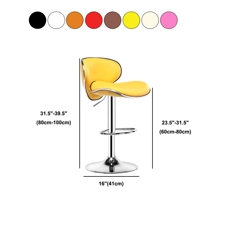 Contemporary Metal Bar Stool Low Back Turntable Faux Leather Cushion Footrest Stool