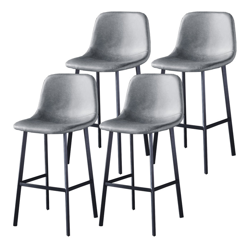 Contemporary Metal Barstool Low Back Turantable Faux Leather Cushion Footrest Stool