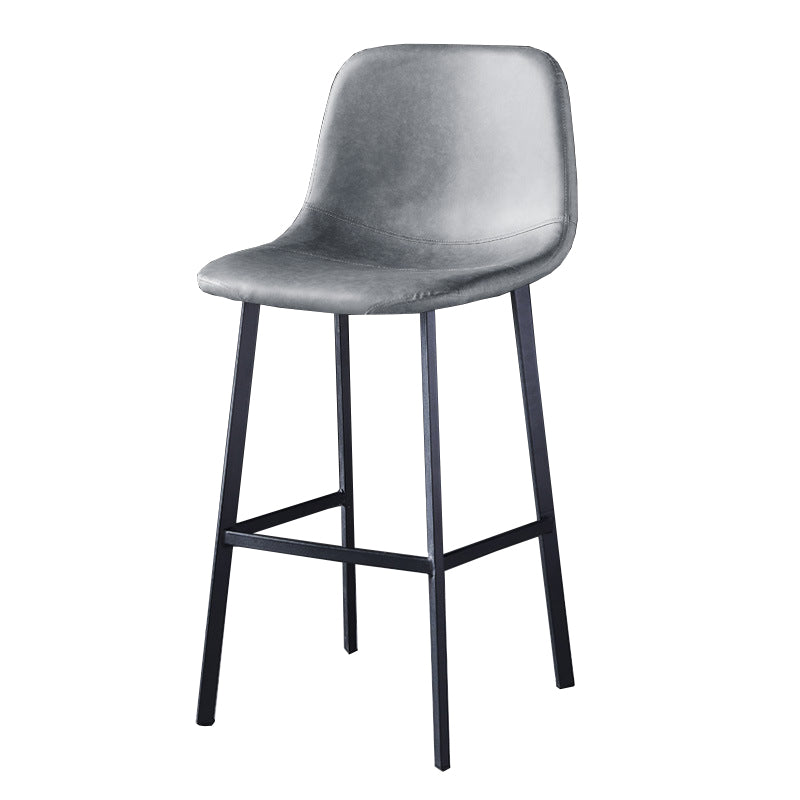 Contemporary Metal Barstool Low Back Turantable Faux Leather Cushion Footrest Stool