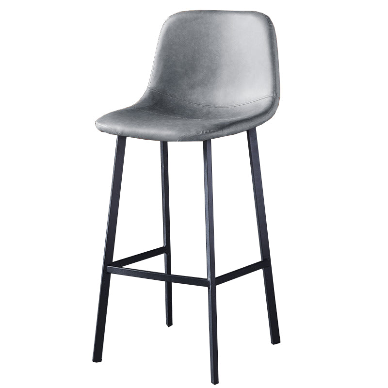 Contemporary Metal Barstool Low Back Turantable Faux Leather Cushion Footrest Stool