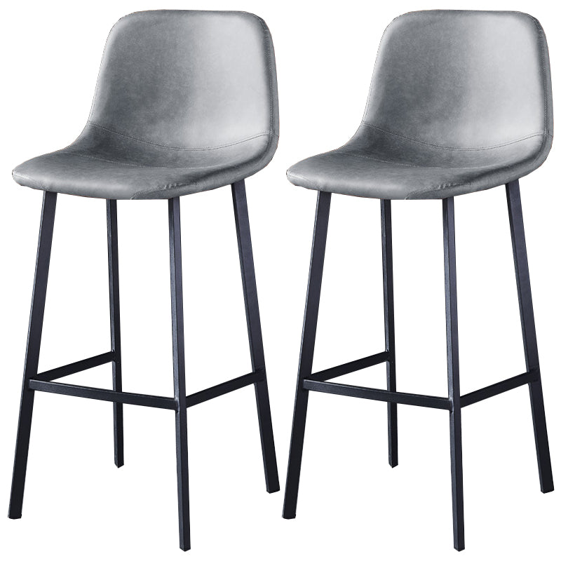 Contemporary Metal Barstool Low Back Turantable Faux Leather Cushion Footrest Stool