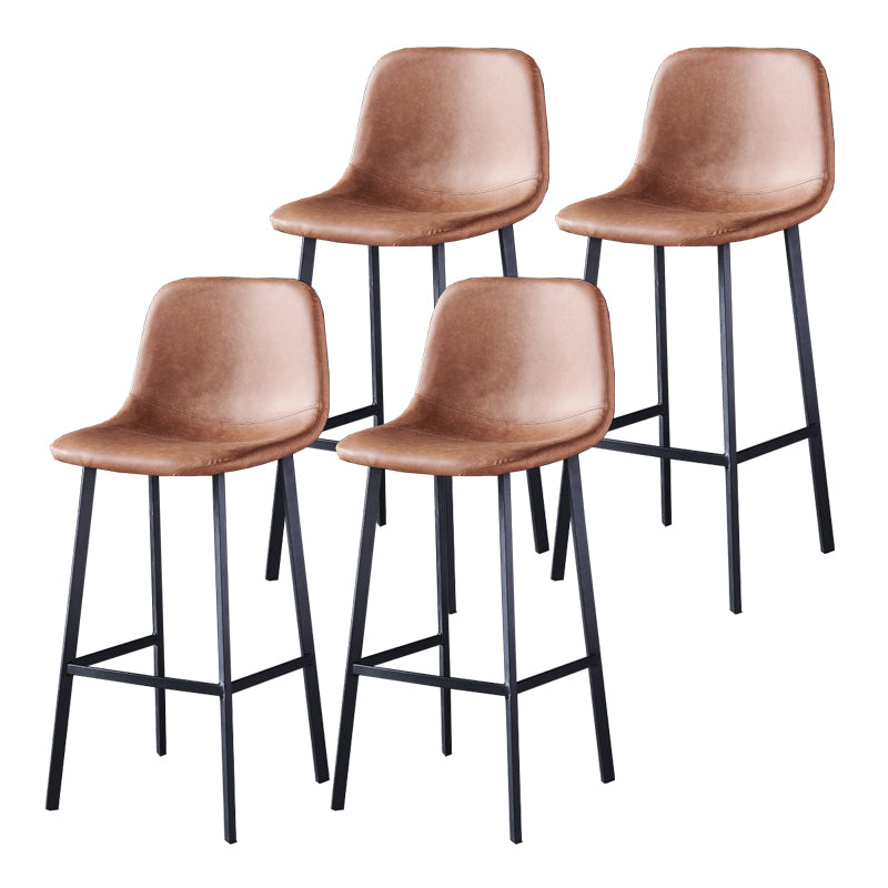 Contemporary Metal Barstool Low Back Turantable Faux Leather Cushion Footrest Stool