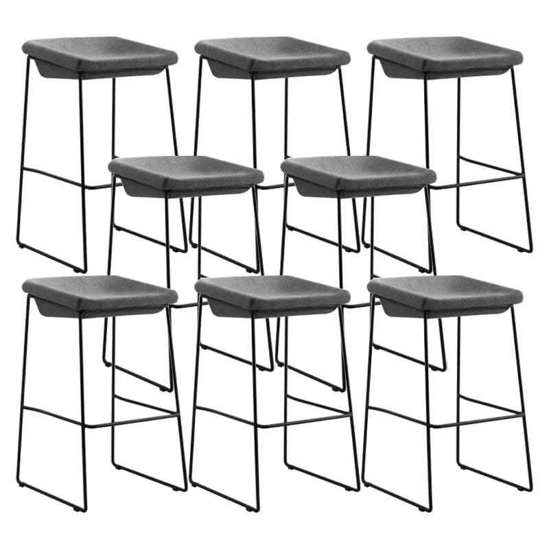 Modern Armless Backless Counter Stool Iron Bar Stool with Cushion and Pedal for Kitchen