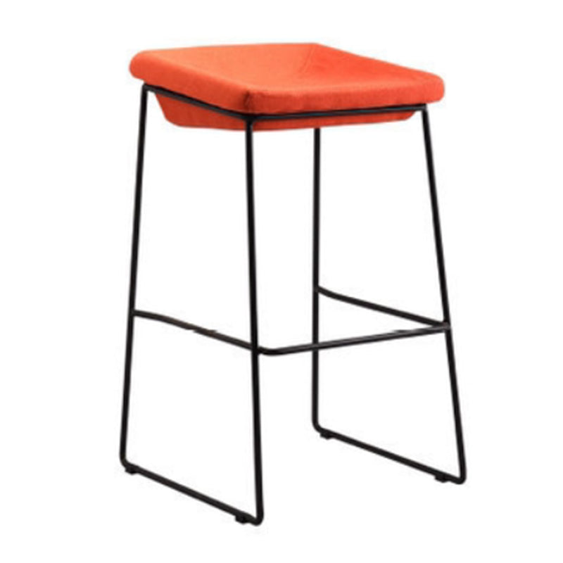 Modern Armless Backless Counter Stool Iron Bar Stool with Cushion and Pedal for Kitchen