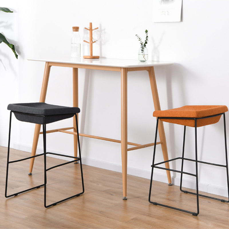Modern Armless Backless Counter Stool Iron Bar Stool with Cushion and Pedal for Kitchen