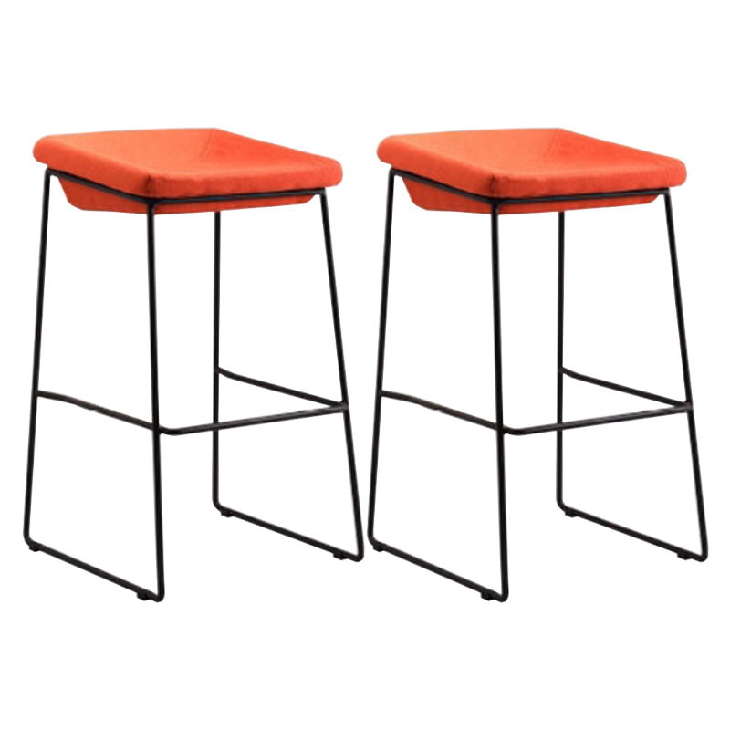 Modern Armless Backless Counter Stool Iron Bar Stool with Cushion and Pedal for Kitchen