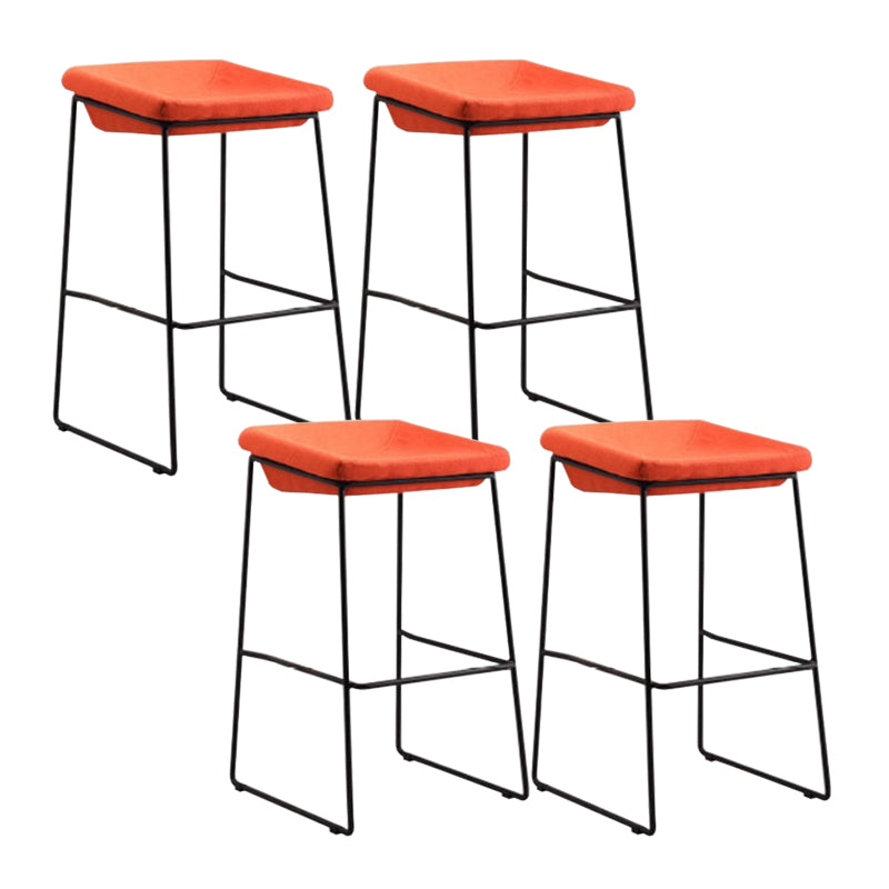 Modern Armless Backless Counter Stool Iron Bar Stool with Cushion and Pedal for Kitchen