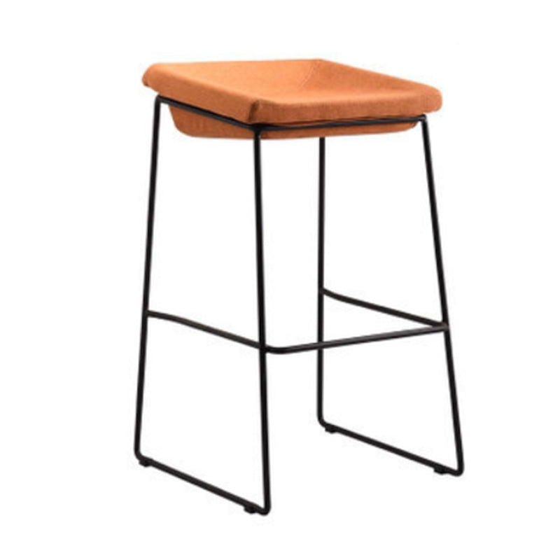 Modern Armless Backless Counter Stool Iron Bar Stool with Cushion and Pedal for Kitchen