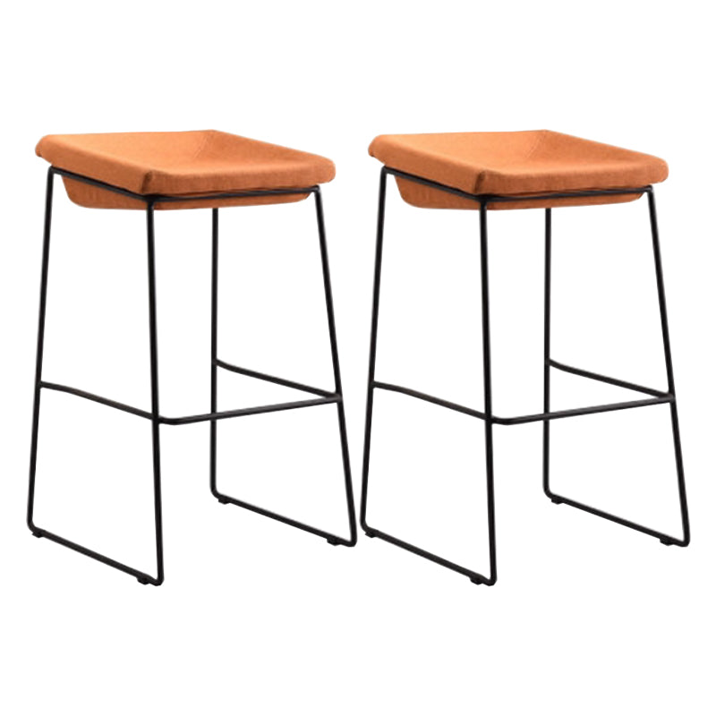 Modern Armless Backless Counter Stool Iron Bar Stool with Cushion and Pedal for Kitchen