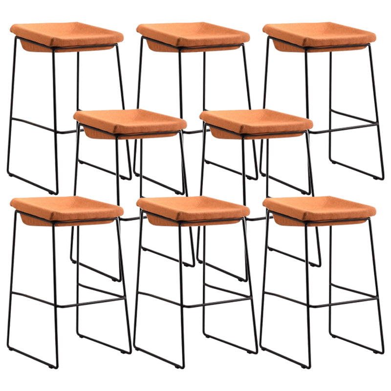 Modern Armless Backless Counter Stool Iron Bar Stool with Cushion and Pedal for Kitchen