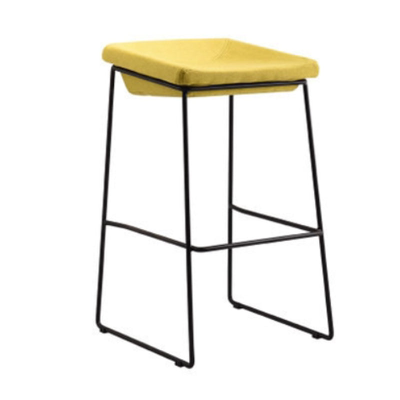 Modern Armless Backless Counter Stool Iron Bar Stool with Cushion and Pedal for Kitchen