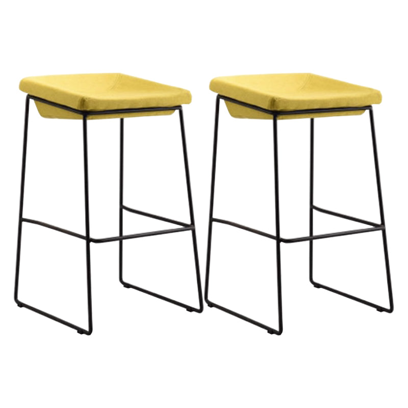 Modern Armless Backless Counter Stool Iron Bar Stool with Cushion and Pedal for Kitchen