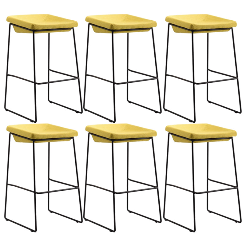 Modern Armless Backless Counter Stool Iron Bar Stool with Cushion and Pedal for Kitchen