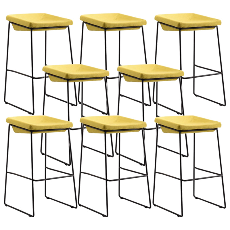 Modern Armless Backless Counter Stool Iron Bar Stool with Cushion and Pedal for Kitchen