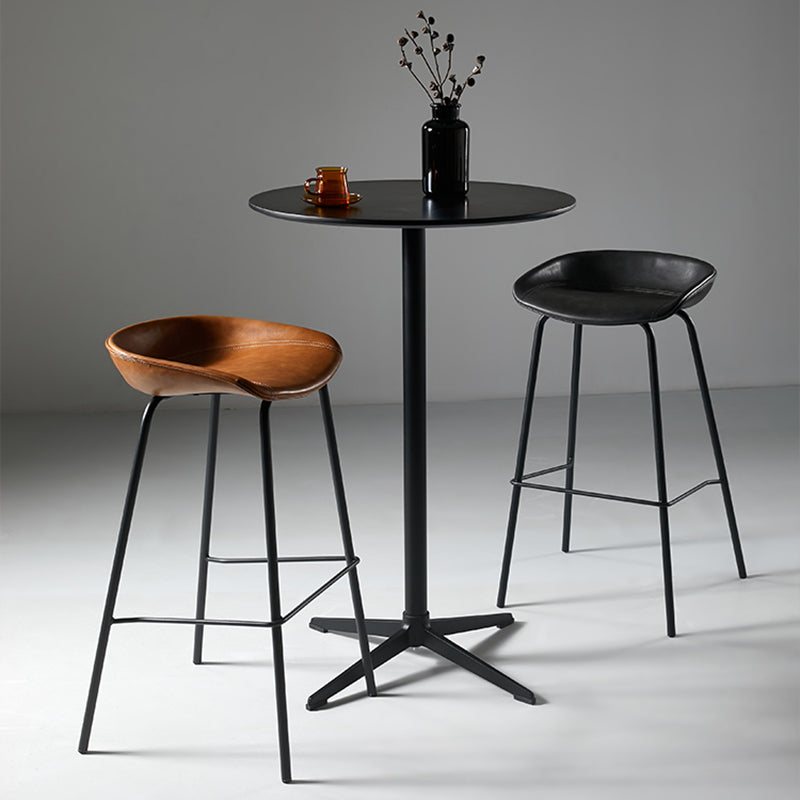Scandinavian Bucket Seat Bar Stools Faux Leather Low Back Barstool