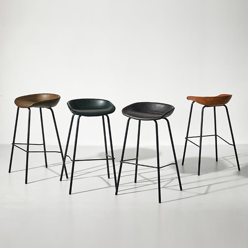 Scandinavian Bucket Seat Bar Stools Faux Leather Low Back Barstool