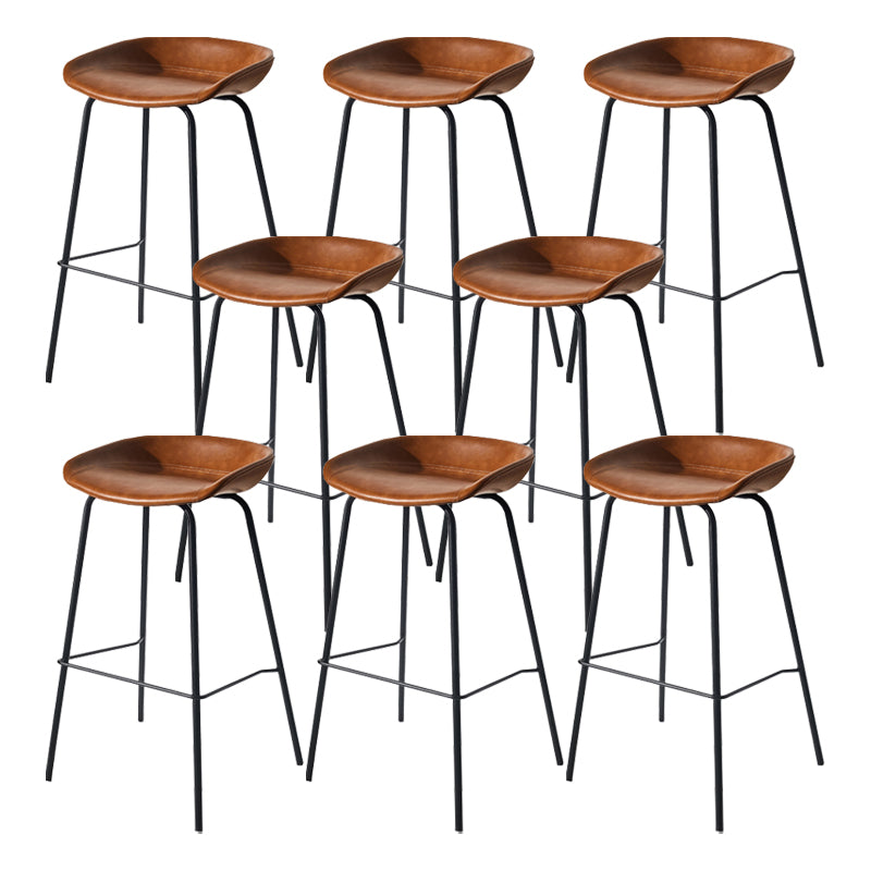 Scandinavian Bucket Seat Bar Stools Faux Leather Low Back Barstool