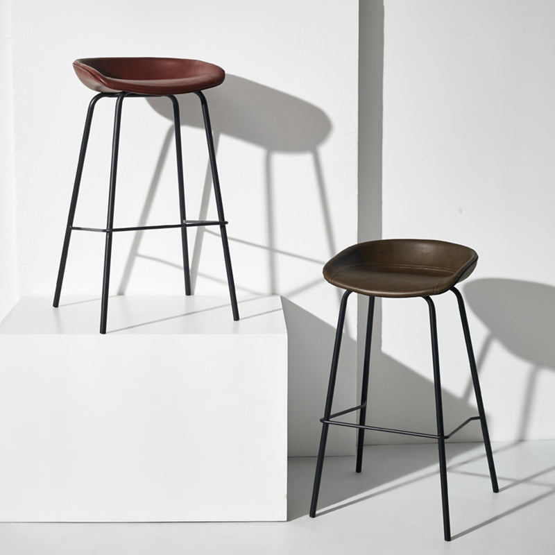 Scandinavian Bucket Seat Bar Stools Faux Leather Low Back Barstool