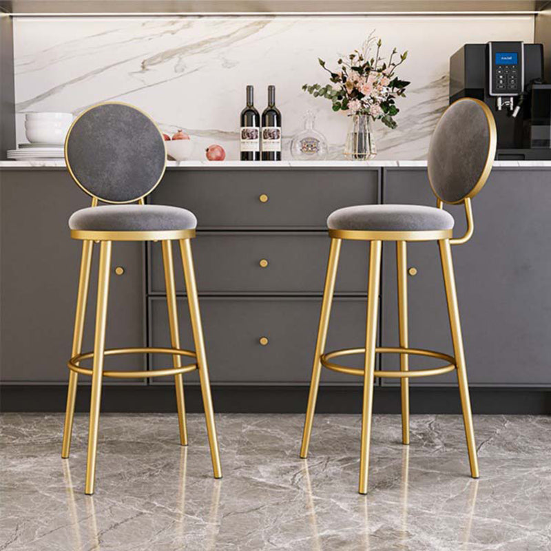 Round Upholstered Counter Height Stool Scandinavian Footrest Bar-stool with Gold Base