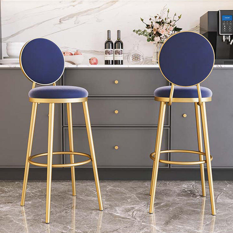 Round Upholstered Counter Height Stool Scandinavian Footrest Bar-stool with Gold Base