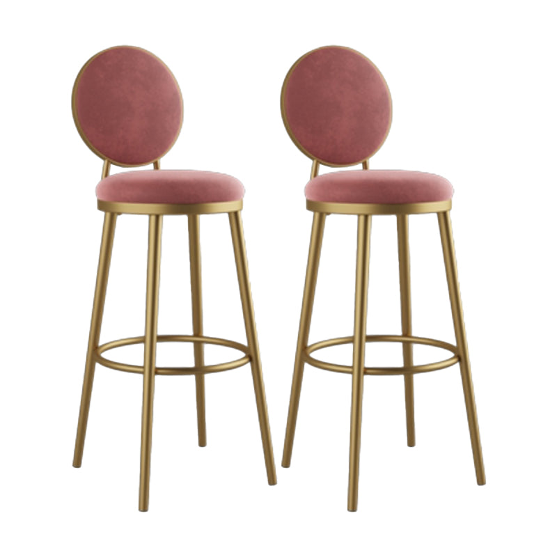 Round Upholstered Counter Height Stool Scandinavian Footrest Bar-stool with Gold Base