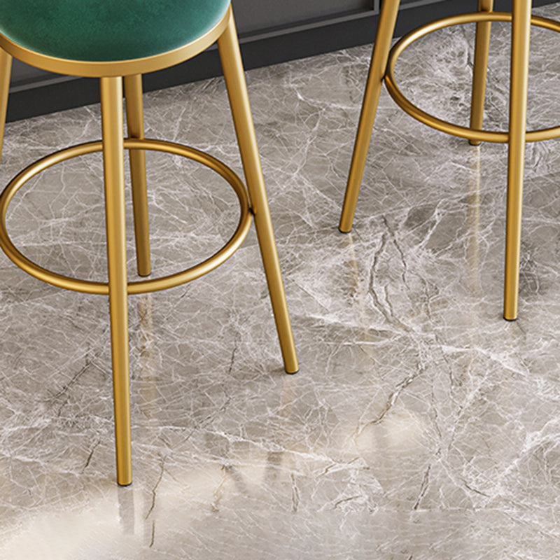 Round Upholstered Counter Height Stool Scandinavian Footrest Bar-stool with Gold Base