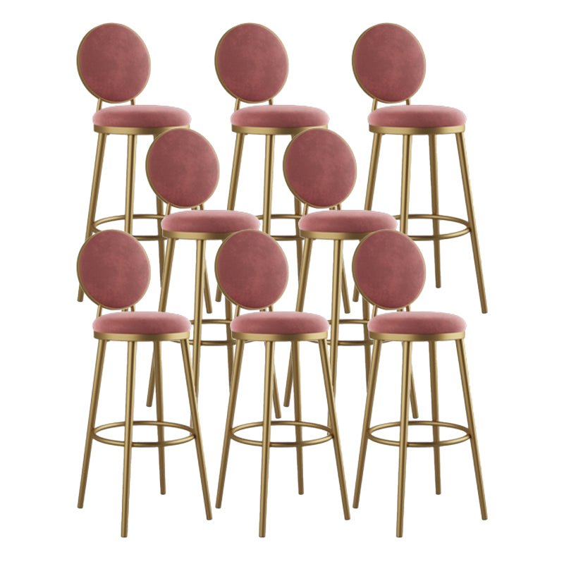 Round Upholstered Counter Height Stool Scandinavian Footrest Bar-stool with Gold Base