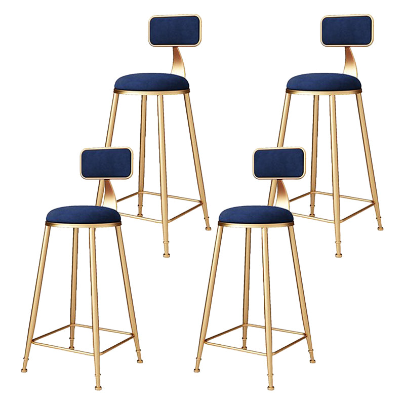 Glam Metal Barstool Velvet Footrest Stool in Matte Finish for Indoor