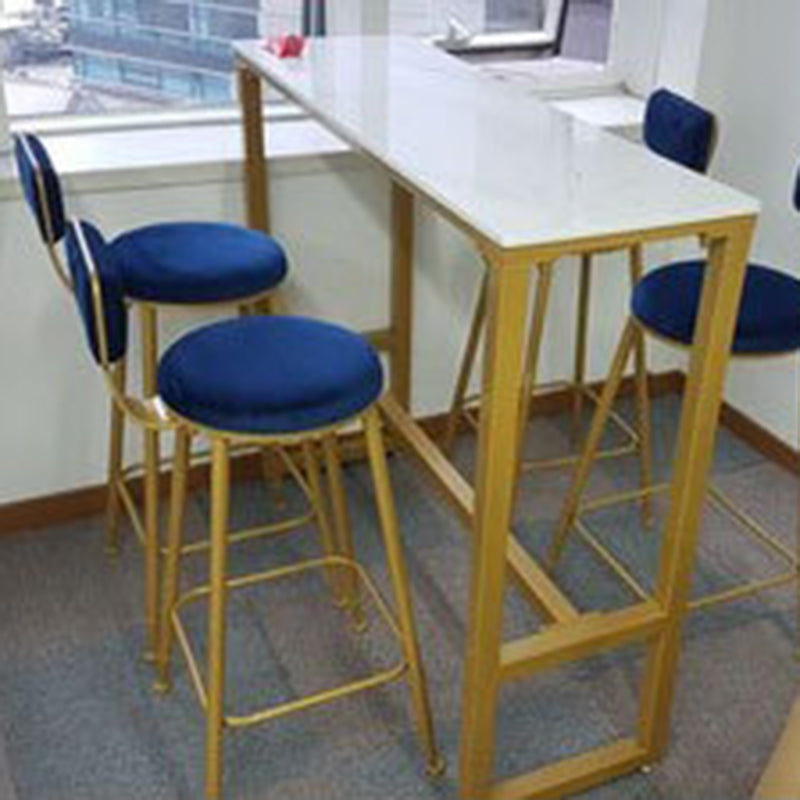 Glam Metal Barstool Velvet Footrest Stool in Matte Finish for Indoor