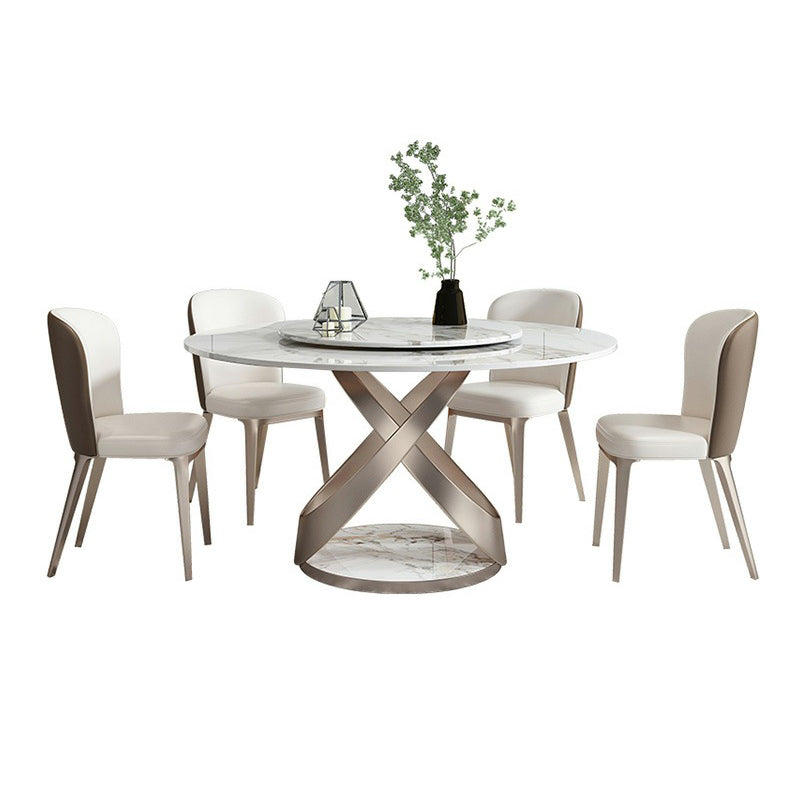 Contemporary Stone Turntable Dining Set Stone 1/2/5/7 Pieces Dining Furniture for Home