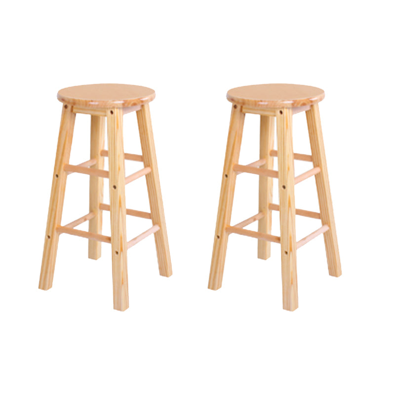 Modern Armless Backless Stool Wood Household Bar Stool with Wooden Seat and Pedal