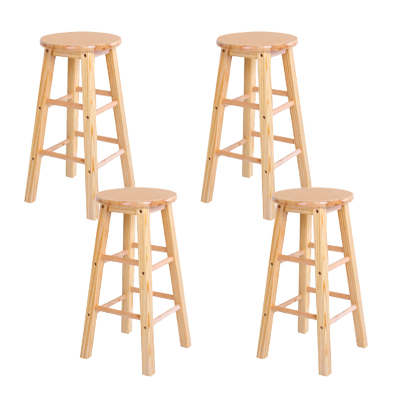 Modern Armless Backless Stool Wood Household Bar Stool with Wooden Seat and Pedal