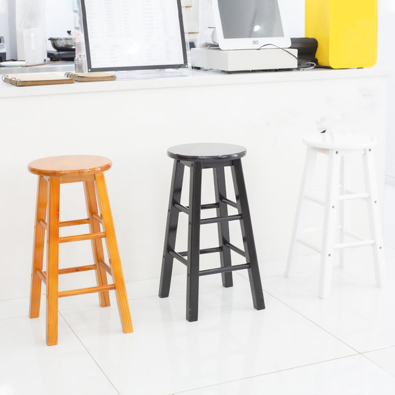 Modern Armless Backless Stool Wood Household Bar Stool with Wooden Seat and Pedal