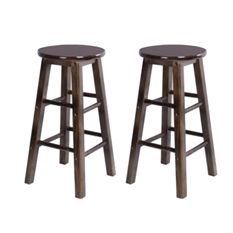 Modern Armless Backless Stool Wood Household Bar Stool with Wooden Seat and Pedal